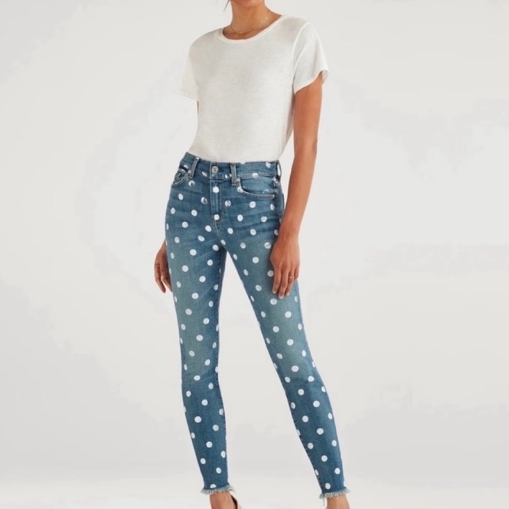 7 For All Mankind Polka Dot High Waist Ankle Skinny Jeans (Size 26) | NWOT